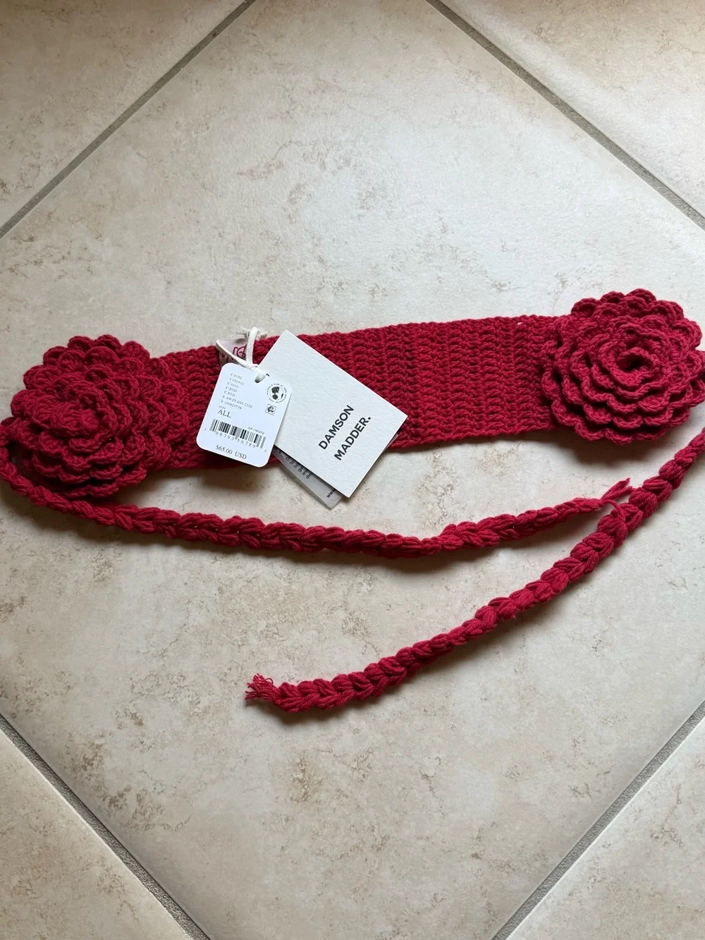 Free People Red Crochet Floral Ear Warmer Scarf